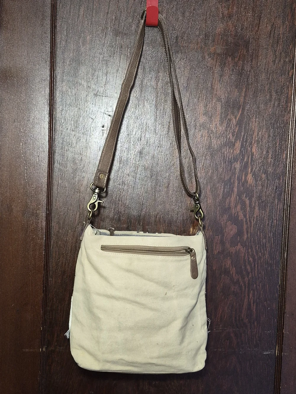 Myra Bag Patchwork Canvas Messenger in Brown, Cream, Gray